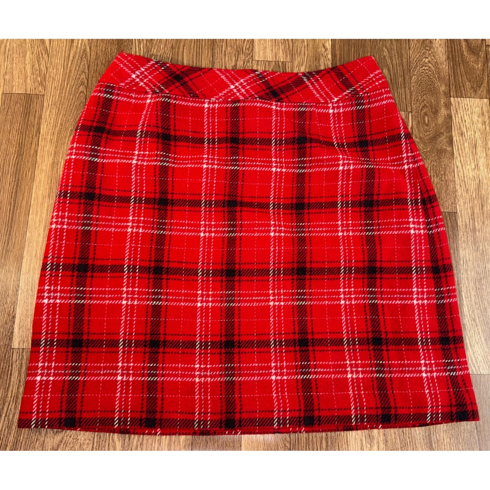 Talbots‎ Woman Red Plaid Wool Blend Mini Skirt Size 14W Tartan Holiday LK4974